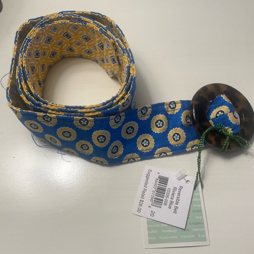 Vera Bradley Riviera Blue and Yellow Reversible Belt NWT
